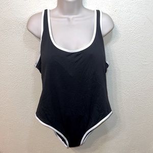 NWOT Love and Sports Black with White Trim One Piece Swimsuit